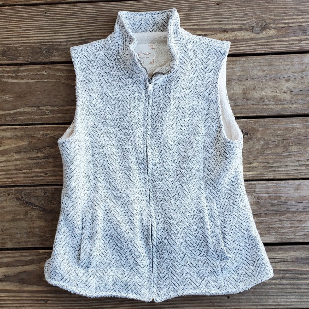 Altar'd State GreyHerringbone Sherpa Vest Fleece Lining Women's XS